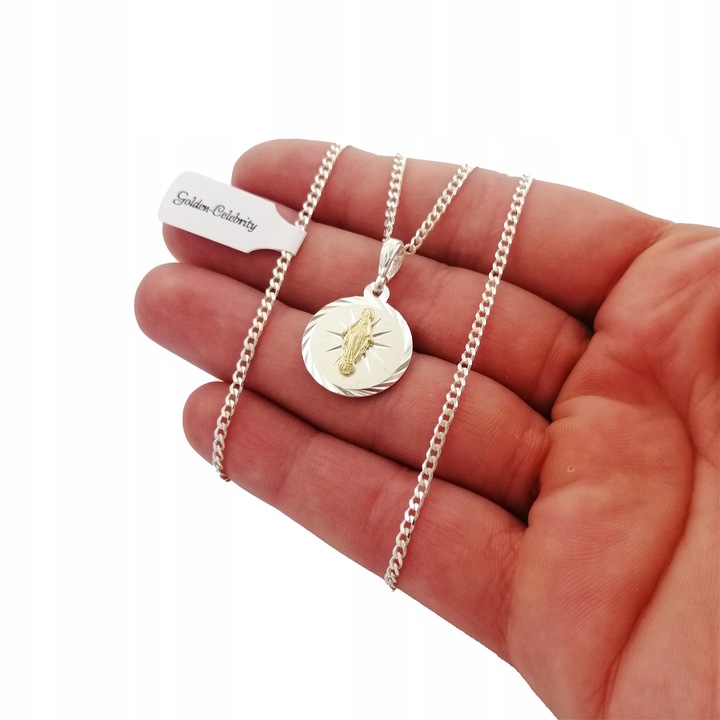 SREBRNY ŁAŃCUSZEK PANCERKA + MEDALIK MATKA BOSKA SREBRO PR. 925 + DEDYKACJA