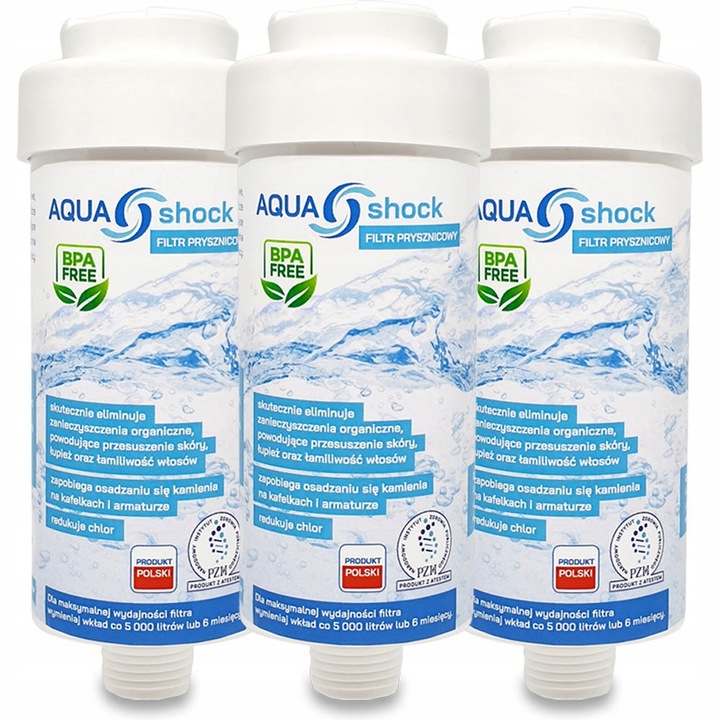 FILTR DO WODY PRYSZNICOWY POD PRYSZNIC USUWA CHLOR BPA FREE AQUA shock