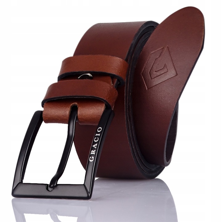 GRACIO meski skorzany PASEK brazowy KLAMRA czarna