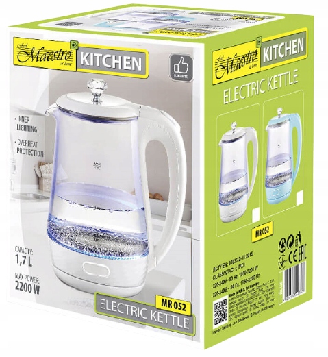 Czajnik elektryczny szklany Maestro 1,7l 2200W MR-052-WHITE