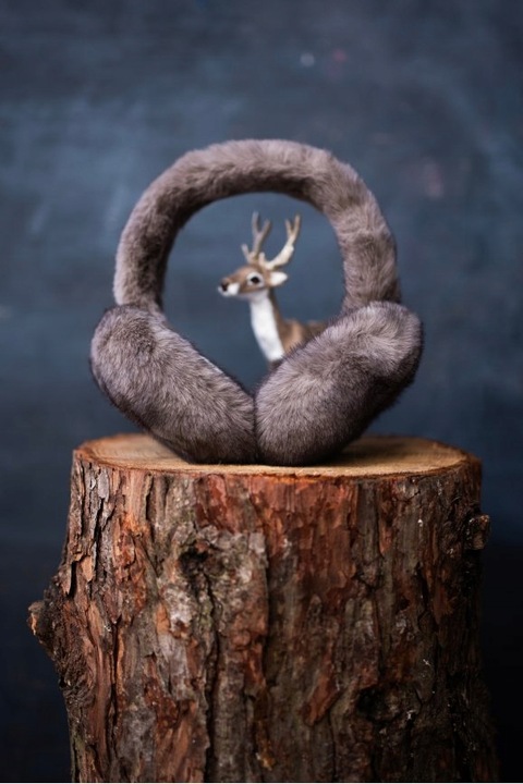 Futrzane nauszniki Keyla - dla dzieci, damskie, zimowe Szary