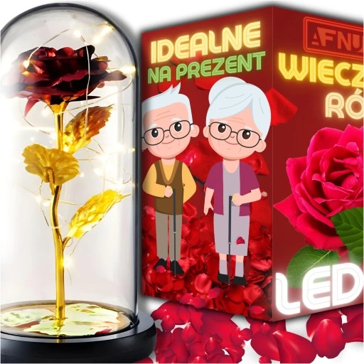 WIECZNA RÓŻA W SZKLE PREZENT ŚWIECĄCA LED PREZENT NA ŚWIĘTA DLA ŻONY