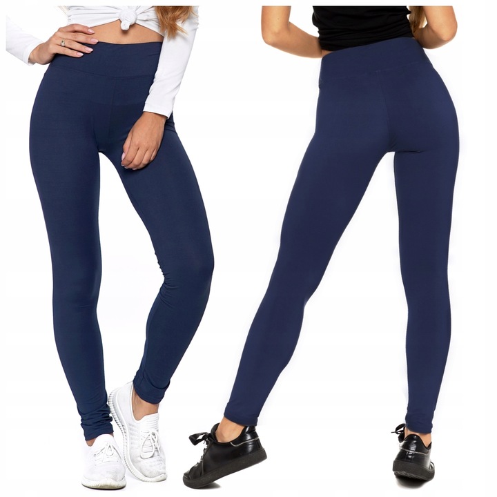 LEGGINSY DAMSKIE Z WYSOKIM STANEM KRYJĄCE KLASYCZNE GRANATOWE MORAJ S/M