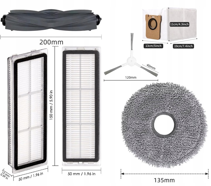 ZESTAW FILTRY SZCZOTKI WORKI DO XIAOMI X10+ X20+ S10+ DREAME S10 L10