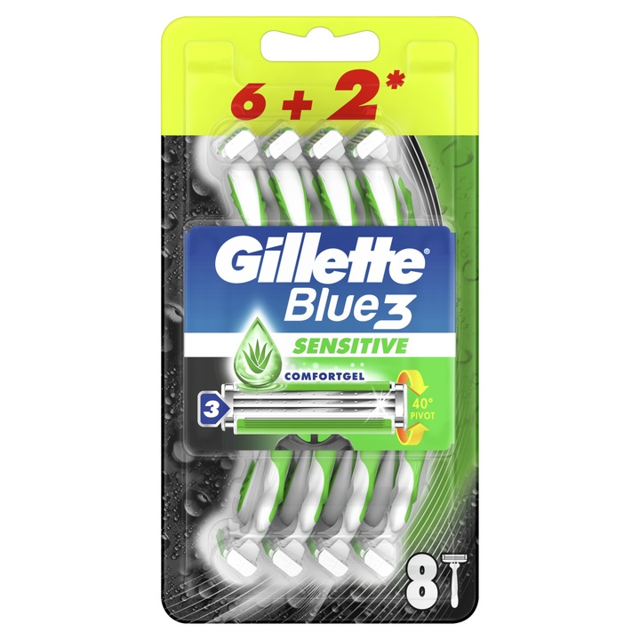 Gillette Blue 3 Plus Sensitive maszynki do golenia 8 sztuk