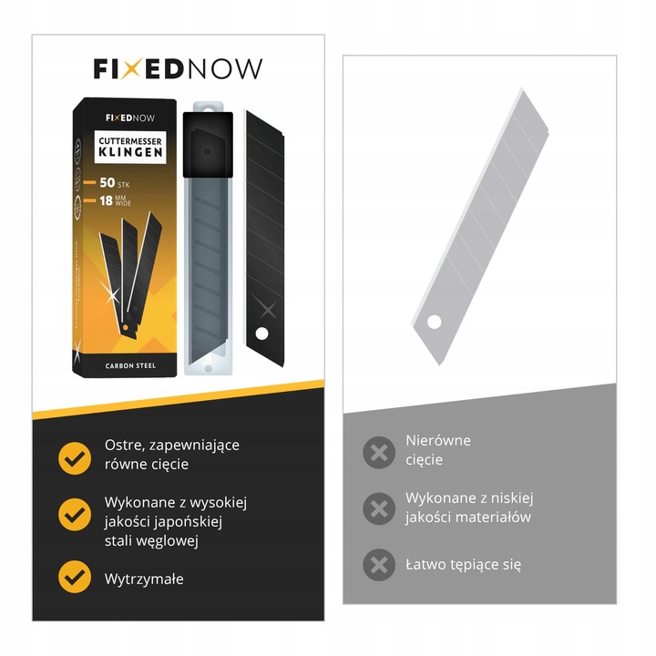 50 x Ostrza Segmentowe łamane do Nożyków Do Tapet 18mm ze Stali