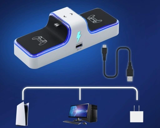 Ładowarka PS5 do Padów DualSense Stacja Dokująca Kontrolerów PODŚWIETLANA