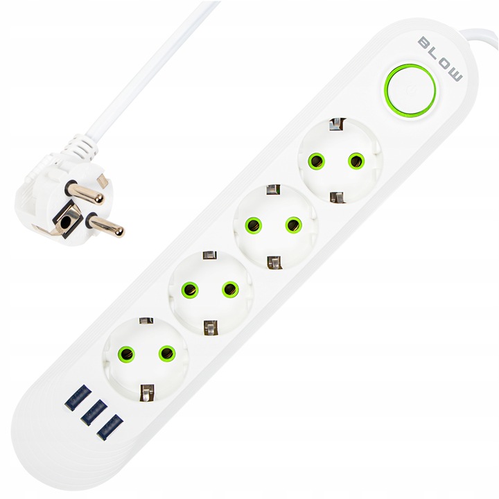 PRZEDŁUŻACZ LISTWA ZASILAJĄCA WŁĄCZNIK 3x USB 4 GNIAZDA 2m