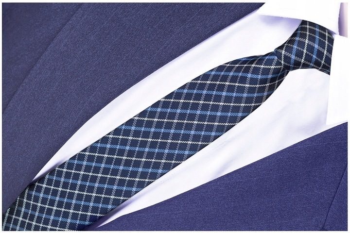 ŻAKARDOWY Krawat Męski w Kratkę Slim Fit Wąski Śledż Granatowy GREG gw46
