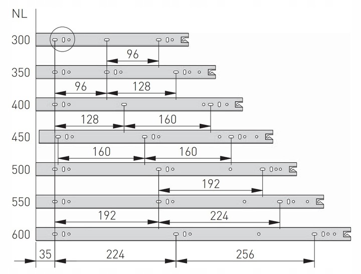 Prowadnica kulkowa GTV push open do szuflad 400 mm pełny wysuw udźwig