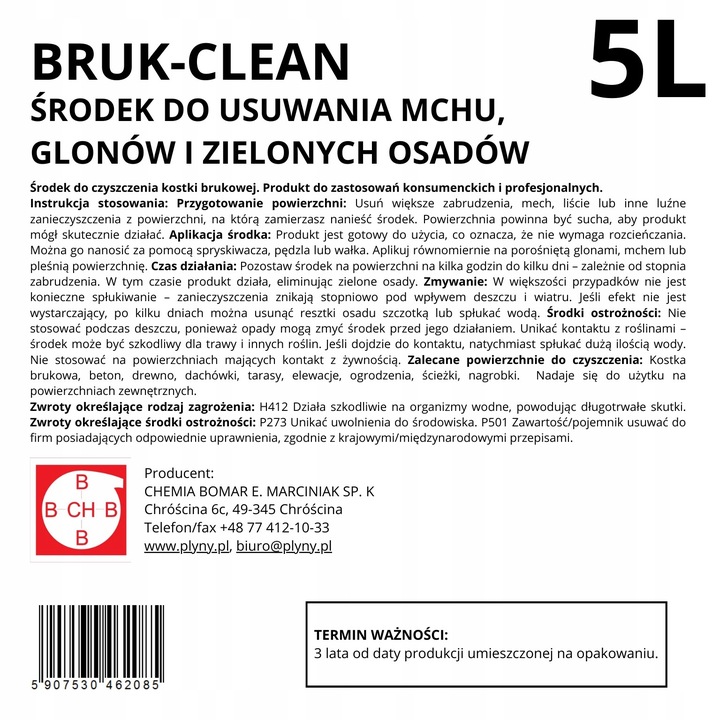 Płyn Środek do usuwania Mchu Glonów i Zielonych Osadów z Kostki Elewacji 5L