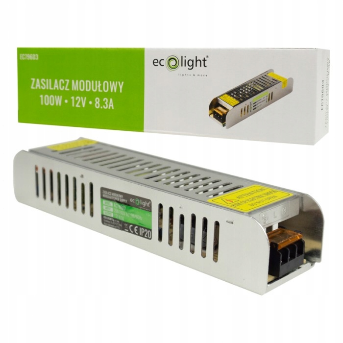 Zasilacz 12V LED 100W 8,33A Modułowy SLIM Do Taśmy SMD COB Montażowy