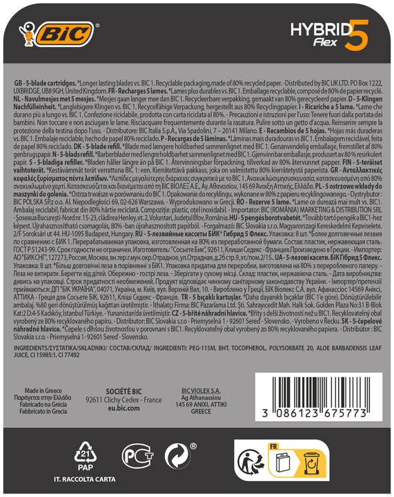 BIC WKŁADY DO GOLAREK HYBRID 5 FLEX BLISTER 16 SZT