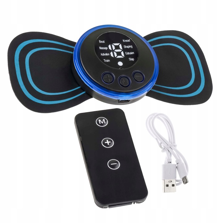 MASAŻER ELEKTROSTYMULATOR SZYI KARKU MIĘŚNI BRZUCHA EMS 8 TRYBÓW USB PILOT