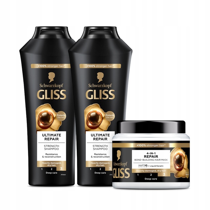 Gliss Ultimate Repair szampon 2 x 400 ml + maska do włosów 400 ml