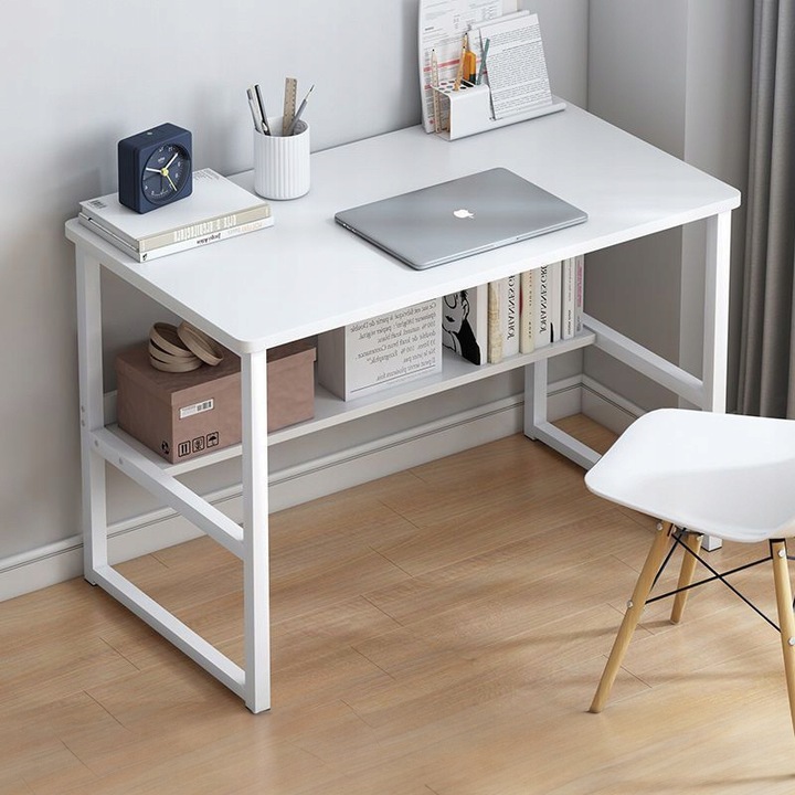 BIURKO KOMPUTEROWE STOLIK LOFT BIAŁE MŁODZIEŻOWE Z PÓŁKĄ NOWOCZESNE