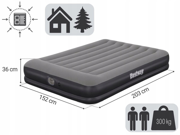 Materac Dmuchany Dwuosobowy Łóżko do Spania z Pompką USB Bestway 671BU