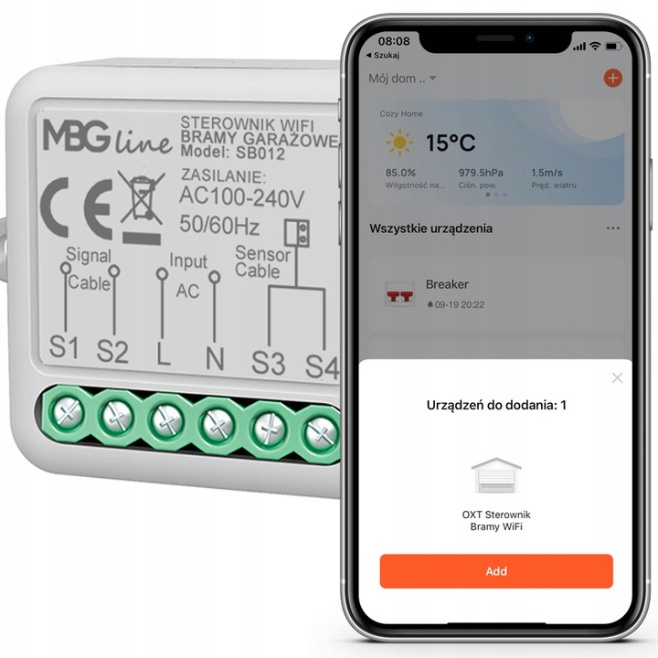 Sterownik Bramy Garażowej Moduł WIFI Bluetooth TUYA SMART + Czujnik