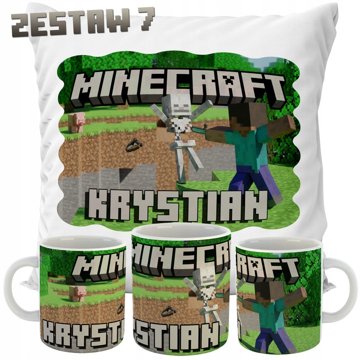 ZESTAW PODUSZKA + KUBEK MINECRAFT IMIĘ PREZENT