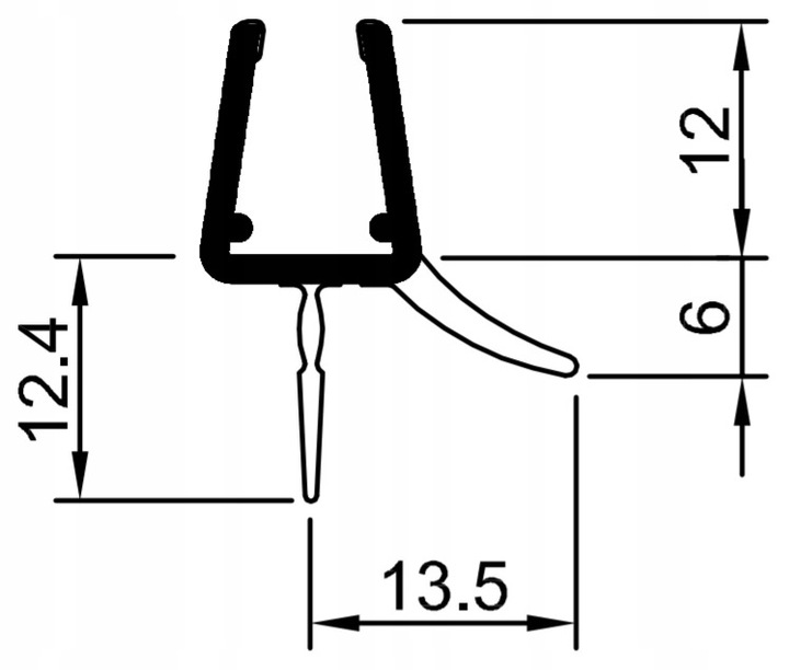 USZCZELKA DO KABINY PRYSZNICOWEJ DRZWI SZYBY DOLNA POZIOMA 6, 7, 8 MM 67 CM