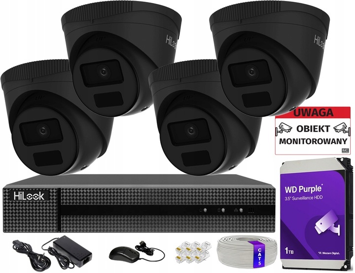 ZESTAW DO MONITORINGU DOMU 4 KAMERY 4MPX ZEWNĘTRZNE PoE IP HILOOK
