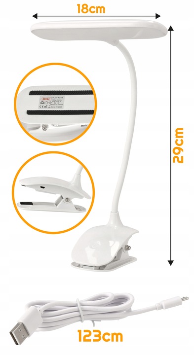 Lampka Na Biurko Biurkowa Na Klips LED 5W Ściemniana z Klipsem Na USB