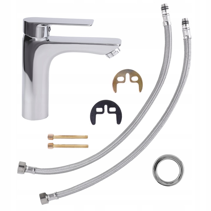 Bateria umywalkowa stojąca srebrna kran do łazienki chrom YOKA HOME