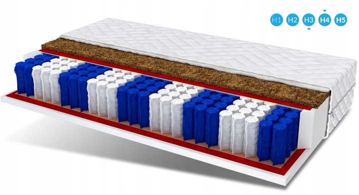 Materac 90x160 kokos pocket 7 stref 14 cm MILO