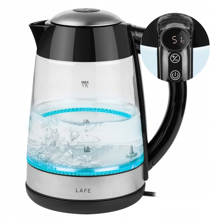 CZAJNIK ELEKTRYCZNY BEZPRZEWODOWY 1,7l 2200W SZKLANY LED REGULACJA