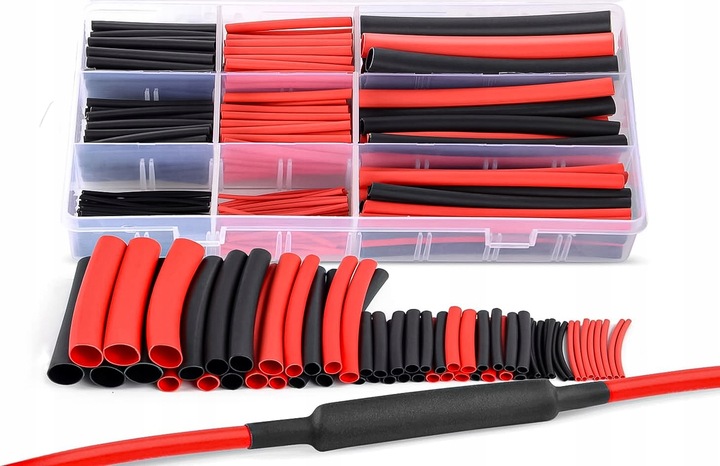 RURKI TERMOKURCZLIWE Z KLEJEM KOSZULKI czarne i czerwone BOX ZESTAW