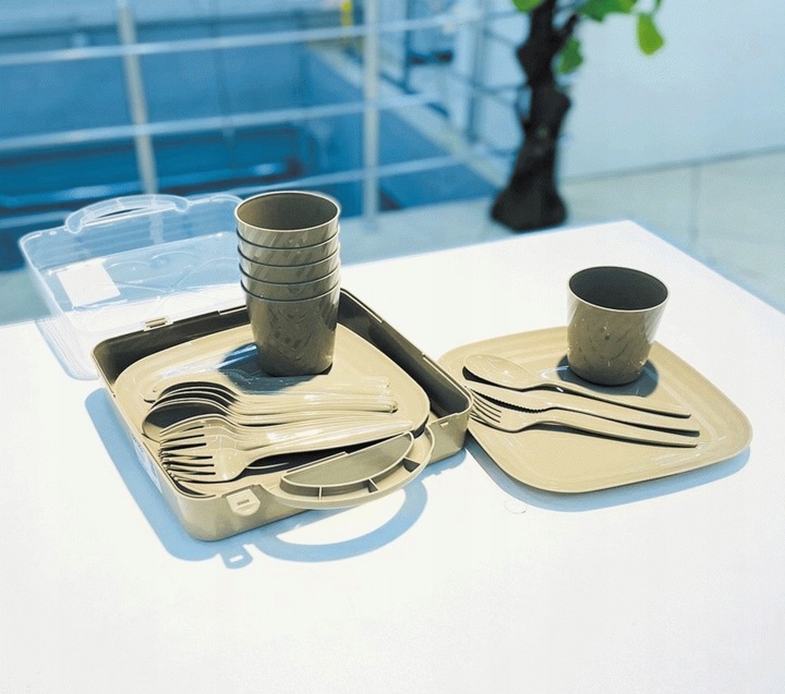 ZESTAW PIKNIKOWY 32 ELEMENTY KUBKI SZTUĆCE POJEMNIK PRZENOŚNY