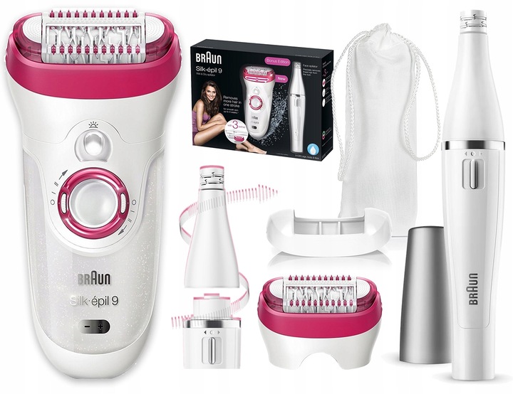 Depilator BRAUN Silk-epil 9 + Depilator do twarzy wąsika brwi - BONUS PACK