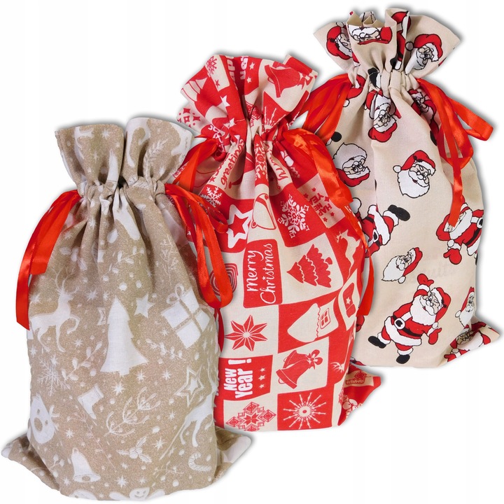 5x WOREK NA PREZENTY ŚWIĄTECZNY MIKOŁAJKOWY 30x45 cm EKO PREZENTOWY WIĄZANY