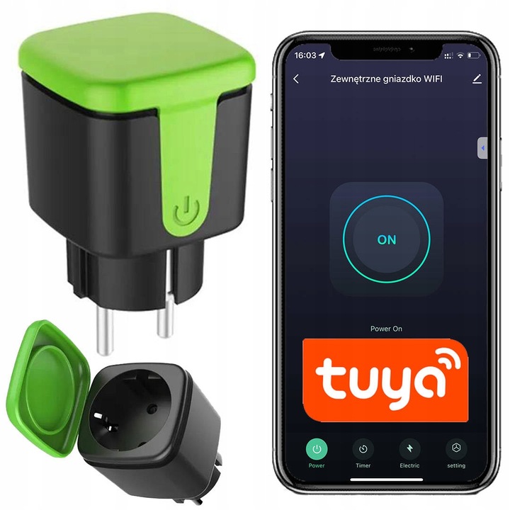 Gniazdko zewnętrzne WIFI 16A IP44 TUYA POMIAR