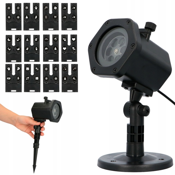 Projektor LASEROWY + świąteczny LED reflektor RZUTNIK 12 KART 6W 48 WZORÓW