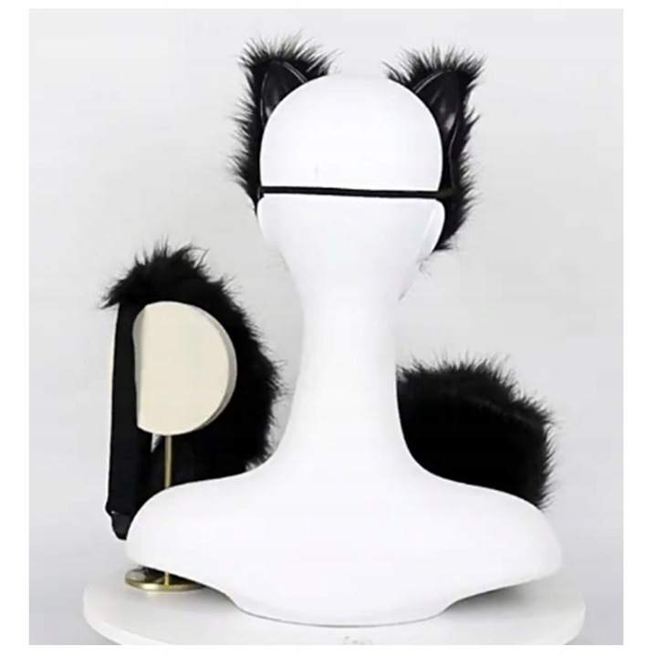 Sztuczne futro ogon lisa kot wilk przebranie karnawał zestaw pluszowa maska