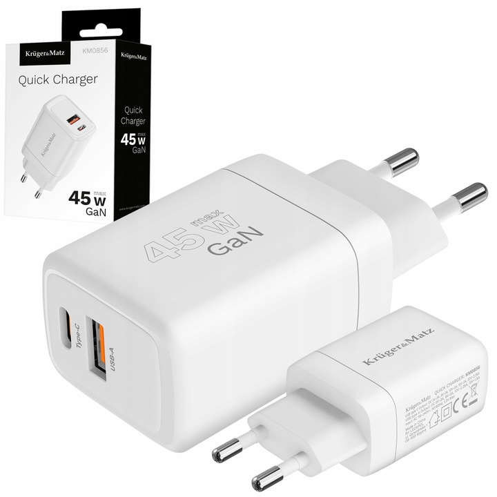 Szybka ładowarka sieciowa GAN 45W Power Delivery Quick Charge Kruger&Matz