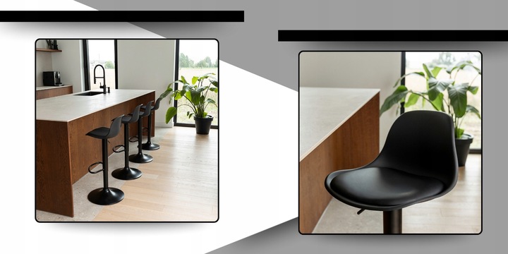 Hoker barowy plastikowy czarny obrotowy regulowany ekoskóra do wyspy