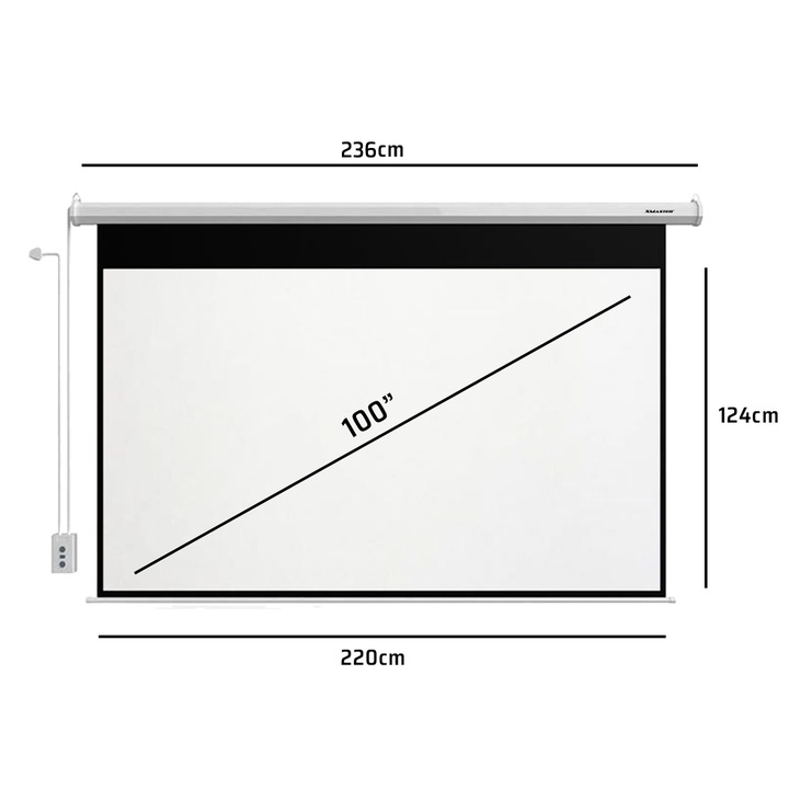 EKRAN PROJEKCYJNY ŚCIENNY RZUTNIKA ELEKTRYCZNY AUTOMATYCZNY PILOT 100
