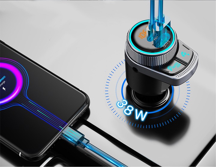Transmiter FM Bluetooth Feegar AUX Szybka Ładowarka QC 3.0 38W