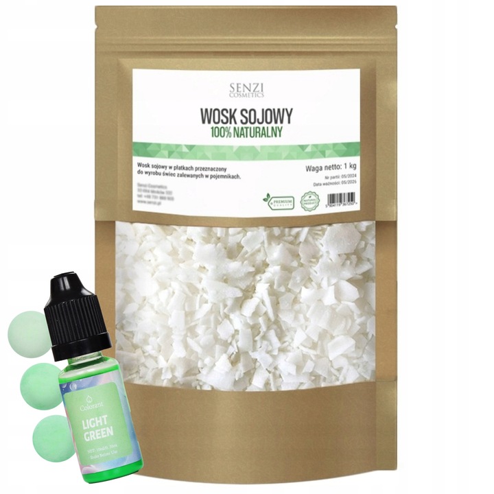 WOSK SOJOWY Do Świec Zalewanych 1kg + Barwnik SELEDYNOWY W Płynie