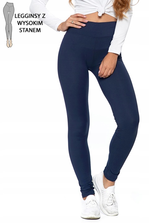 LEGGINSY DAMSKIE Z WYSOKIM STANEM KRYJĄCE KLASYCZNE GRANATOWE MORAJ L/XL