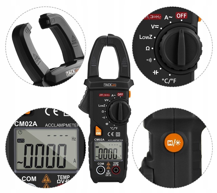 Tacklife CM02A Tester Cyfrowy Miernik Cęgowy AC DC Multimetr +