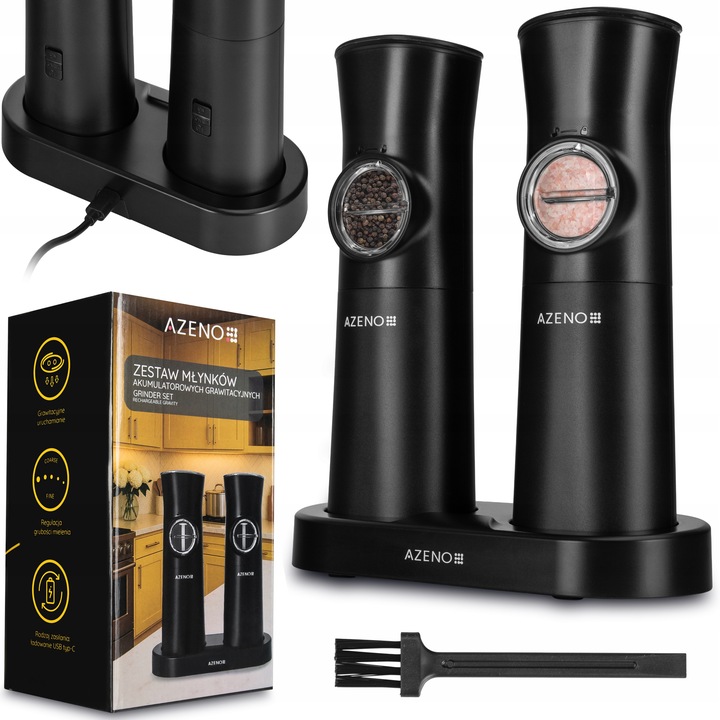 ELEKTRYCZNY MŁYNEK DO SOLI I PIEPRZU GRAWITACYJNY AKUMULATOROWY USB-C 2SZT