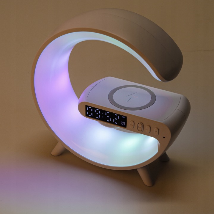 LAMPKA BIURKOWA LED RGB GŁOŚNIK RADIO gamingowa ŁADOWARKA INDUKCYJNA