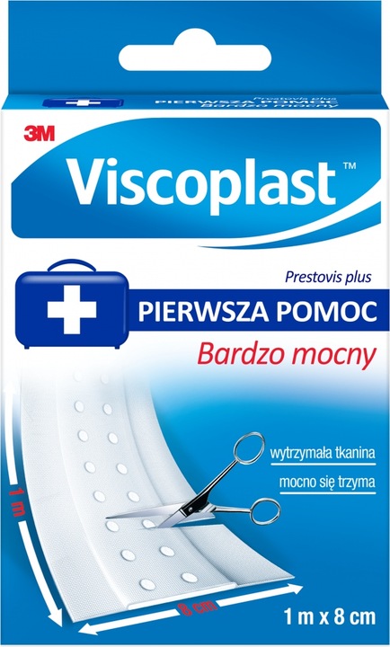 VISCOPLAST Plaster opatrunkowy PRESTOVIS PLUS 1M x 8cm do cięcia x 3 SZT