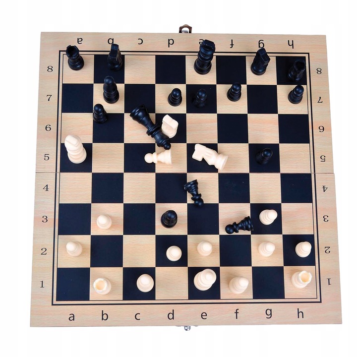 SZACHY DREWNIANE WARCABY TRYKTRAK GRA 3w1 KLASYCZNA PLANSZOWA DUŻE 34CM