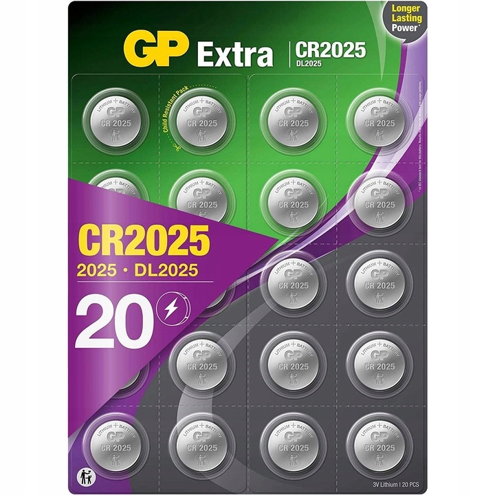 20x Bateria litowa GP EXTRA CR2025 guzikowa 3V