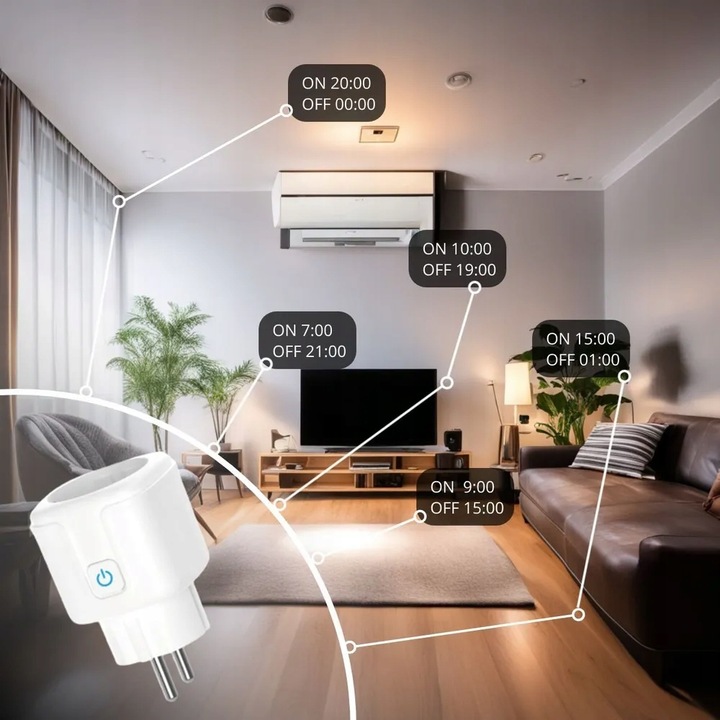 Gniazdo Gniazdko WiFi Smart Tuya Watomierz Pomiar Białe Baron 16A 3680W