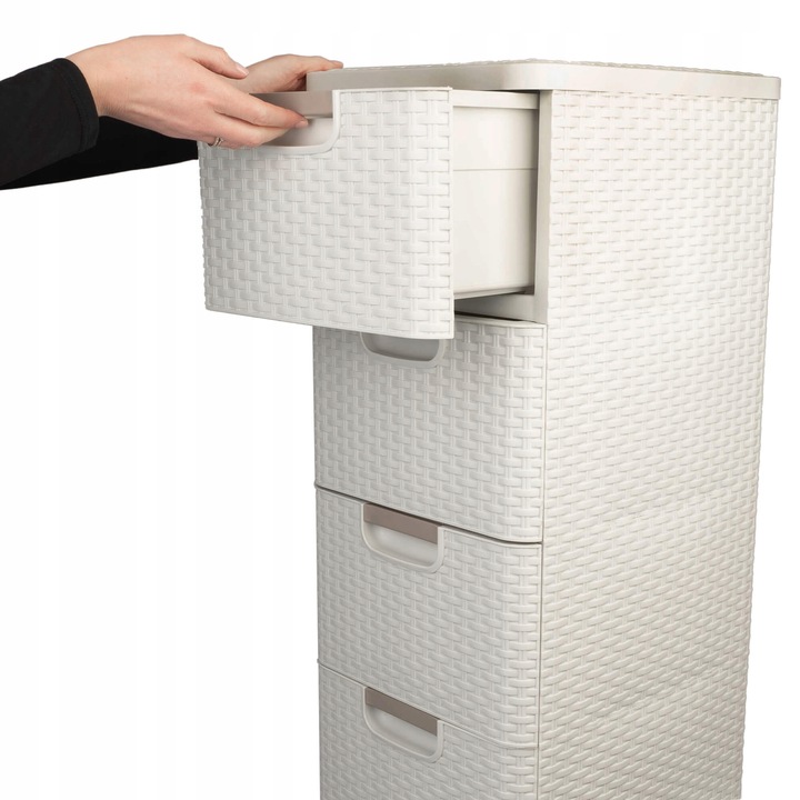 CURVER REGAŁ Z 4 SZUFLADAMI SZAFKA KOMODA ŁAZIENKOWY RATTAN KREMOWY